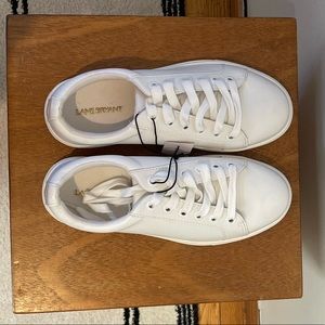Wide White Faux Leather Sneakers